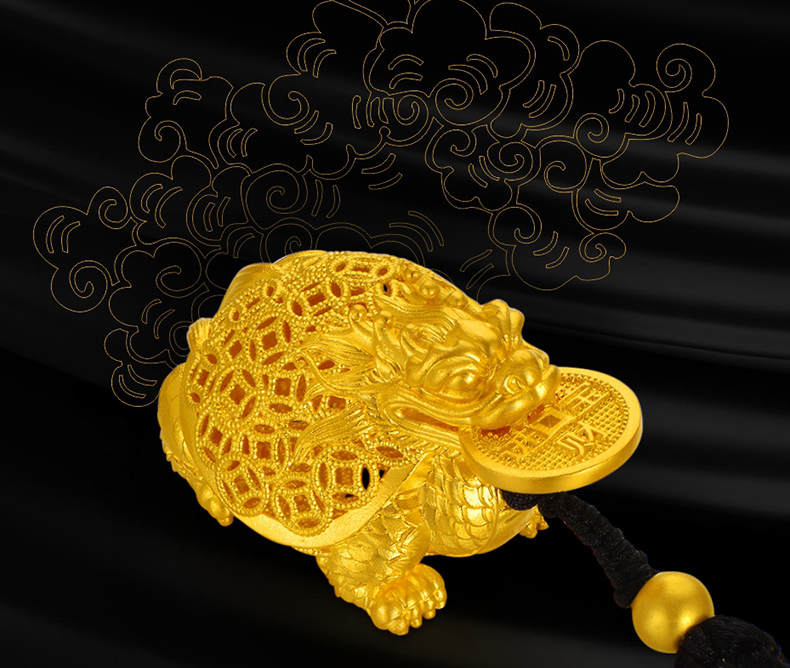 【520礼物】蒂蔻 黄金吊坠男士款足金999招财金钱龙龟古法金器把件