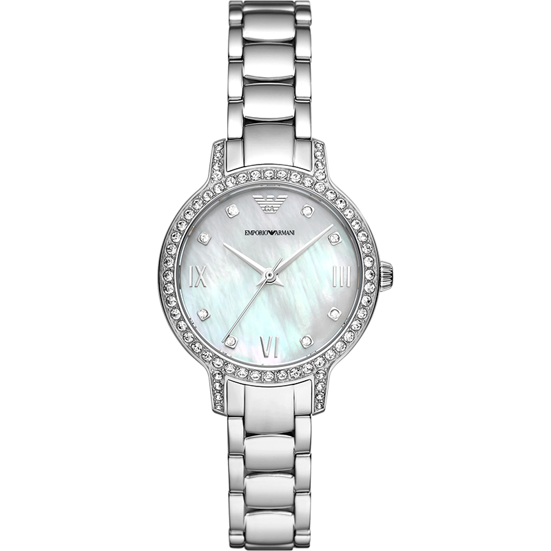 EMPORIO ARMANI Women's Watch, White Moonlight Series, Diamond-Encrusted Mother-Of Dial, Birthday Gift for Girlfriend, AR11484