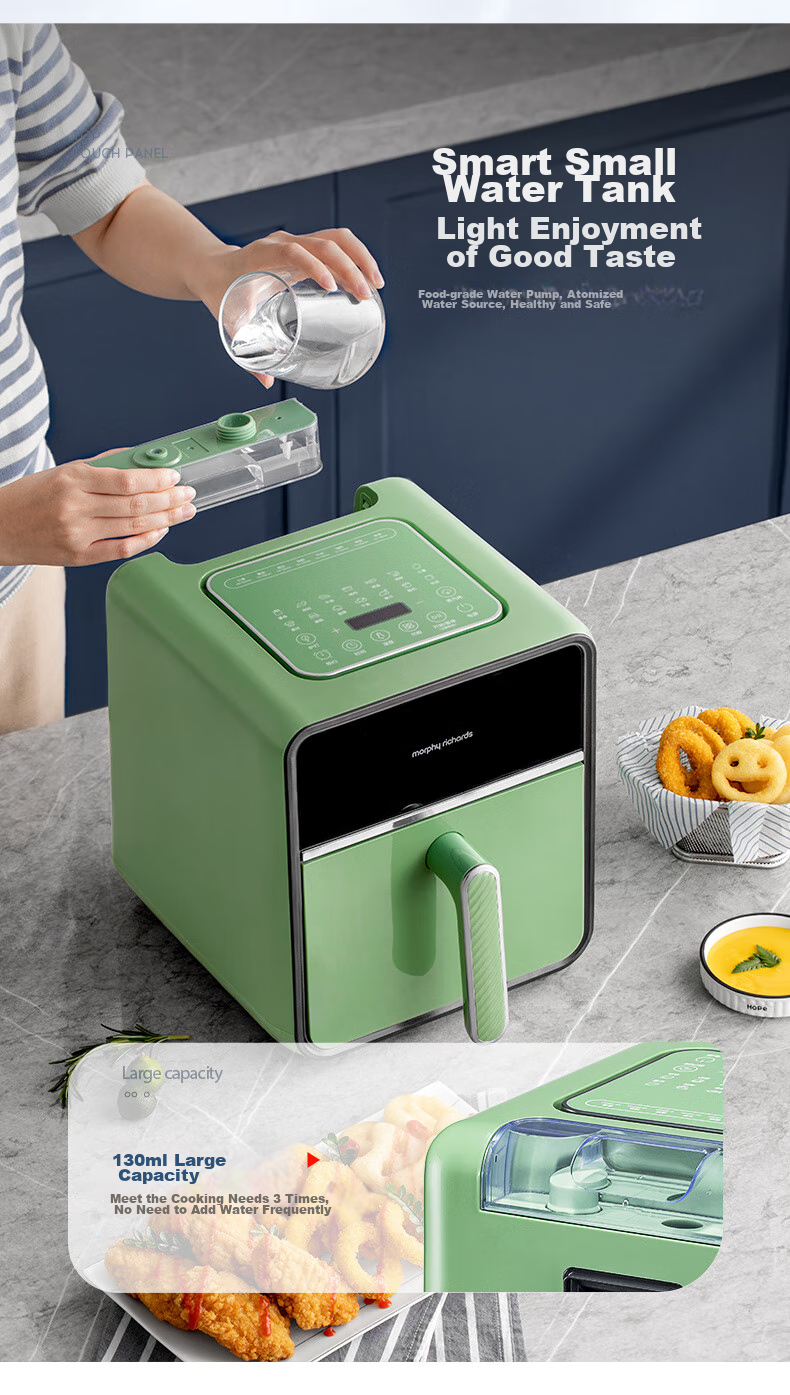 Morphyrichards Air Fryer, Home Use, 4L Large Capacity, Transparent View Window, Built-In Lamp, Smart Steam Function, Variable Frequency Temperature Control, Chicken Wing Frying Machine, MR8101 White 17