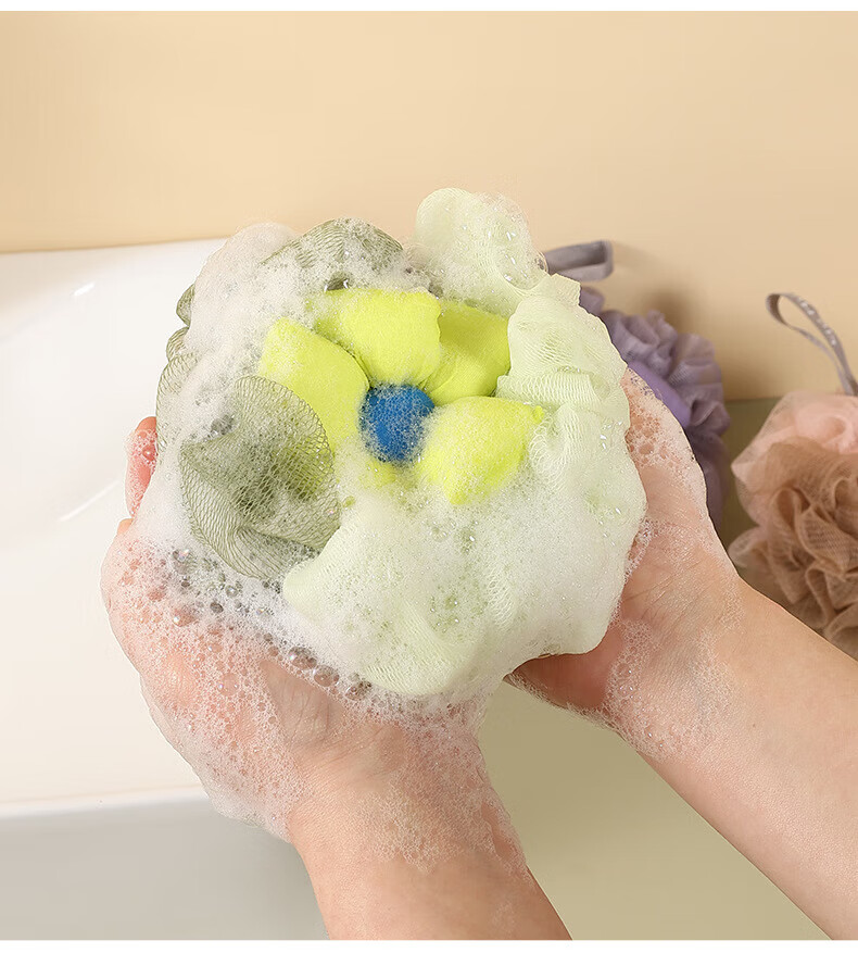 Fanyejia Shower Sponge with Suction Cups, Bath Scrubber, Dorm Massage Exfoliating Back Scrubber, Non-Spill Bath Flower Exfoliating Towel 4