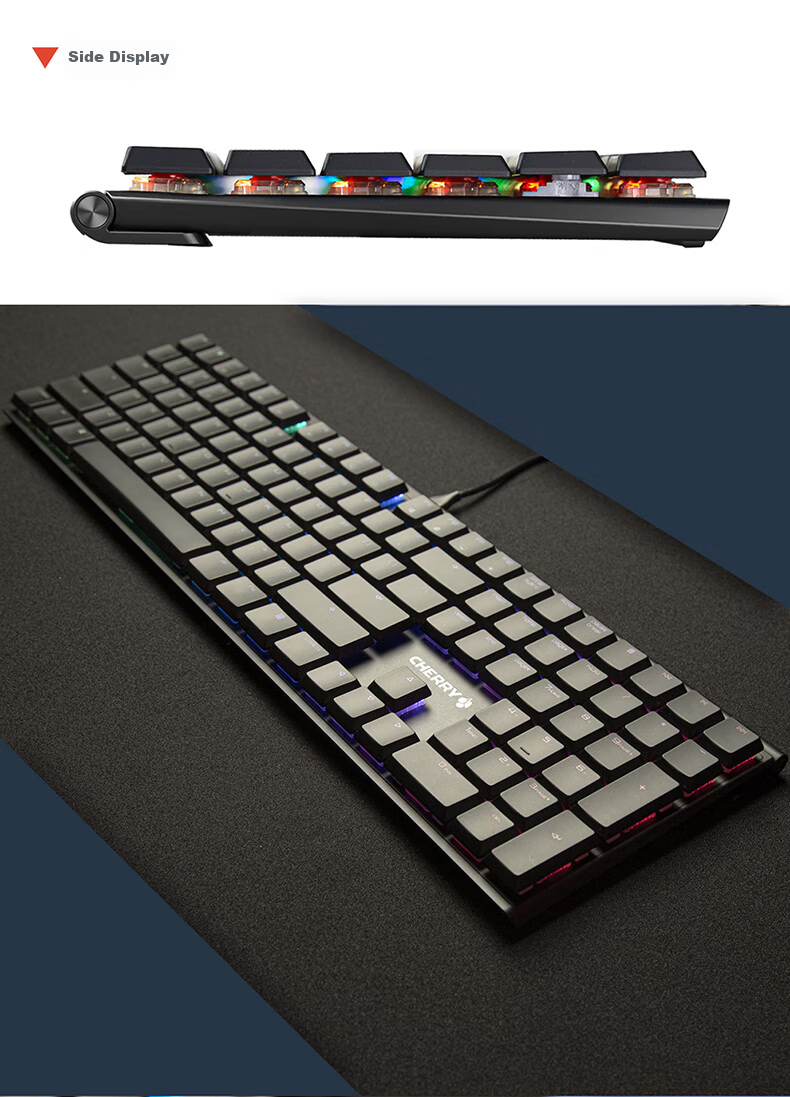 CHERRY MX10.0 Mechanical Keyboard, Wired Keyboard, Gaming Keyboard, RGB Lighting Effects, Ultra-Thin Body, Alloy Shell, Black, MX LP Switches 11