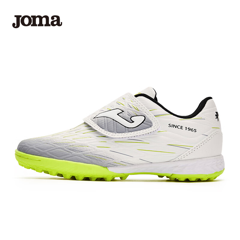 JOMA Soccer Shoes for Children TF Turf Cleats Boys Girls Youth Non-Slip Wear-Resistant Velcro Football Training Shoes White Green Size 39