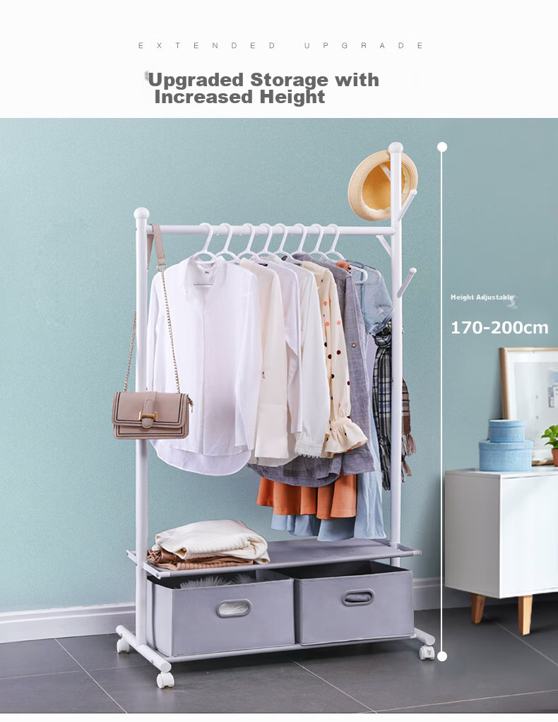 Yicainianhua Clothes Drying Rack, Floor-Standing Movable Hanger, Indoor Coat And Hat Stand, Balcony Clothesline, Drying Pole, 2166go 13