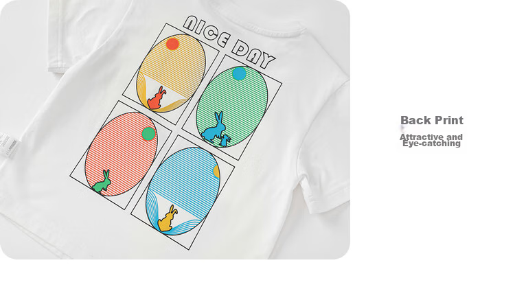 BALABALA Children's Short-Sleeve T-Shirt, Boys' Summer Wear, Pure Cotton Rabbit Embroidery Top, Parent-Child Style, Trendy 5