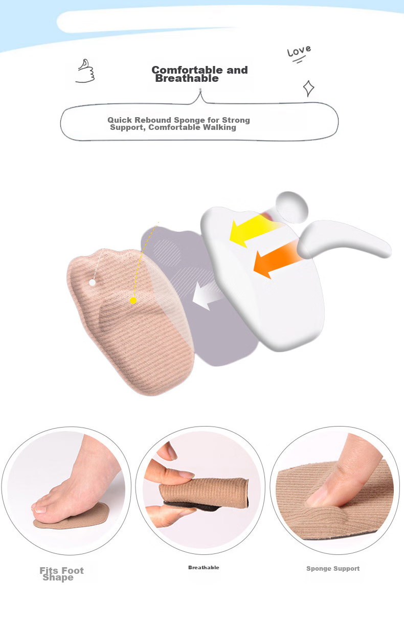 Eleft 4D High Heels Front Palm Pads, 5 Pairs, Non-Slip And Pain-Resistant, Half Size Insoles for Women, Mixed Colors, One Size Fits All 6