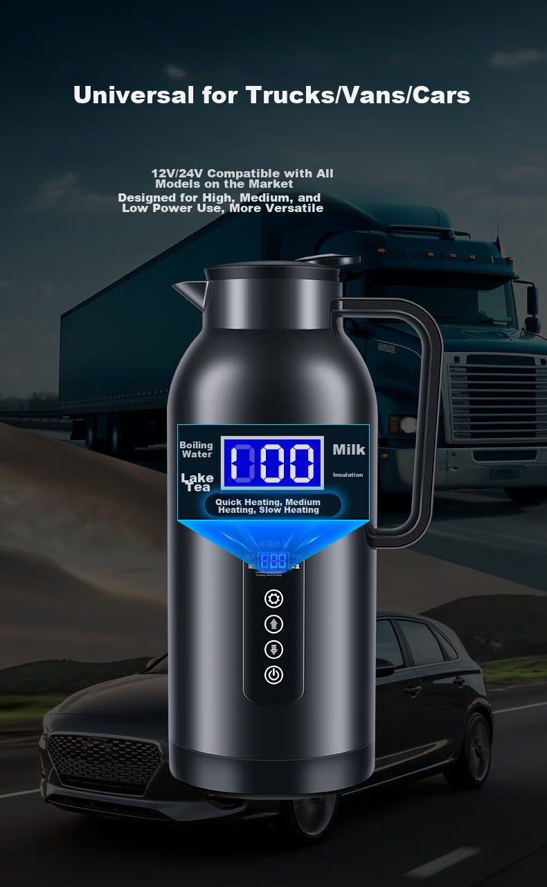 SECRETSBOX 1.5L Car Kettle, 12V/24V Universal for Cars And Trucks, Smart Large Capacity Car Hot Water Kettle with Electric Heating 5