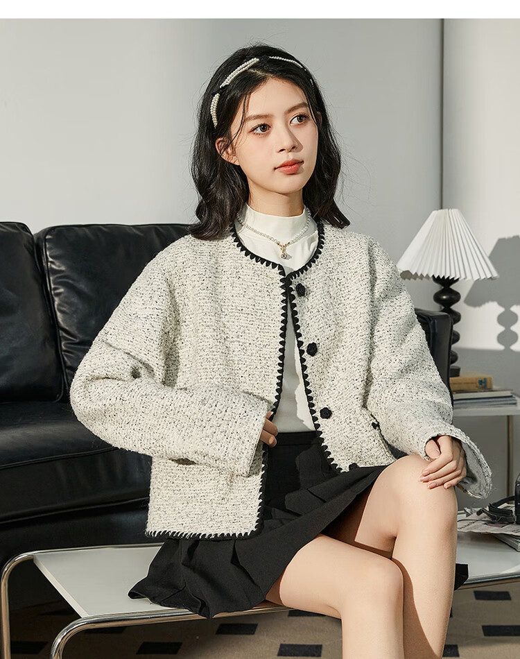 TonLion 2023 Women's Short Chanel-Style Jacket French Elegant Chic Top Black S 8