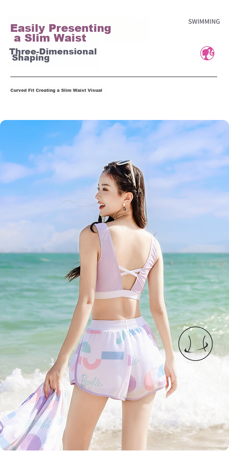 Barbie [Three-Piece Set], Women's Two-Piece Swimsuit, Sexy Tummy Control, Slimming, Hot Spring Swimwear, Beach Vacation Swimwear 6