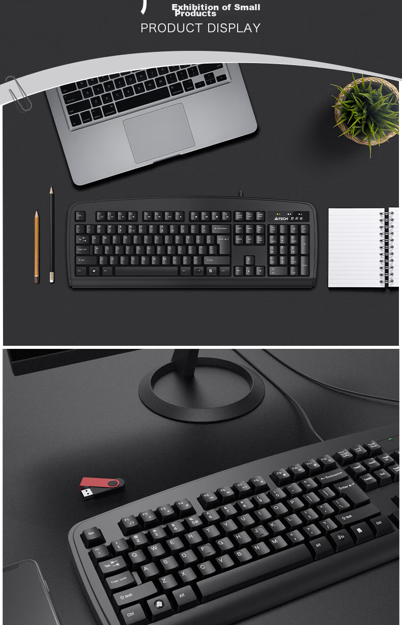 A4TECH KB-8U 104-Key Wired Keyboard, Membrane Keyboard for Desktop Computer, Office Keyboard, Good Typing Feel, Large Backspace Key, USB Interface, Black, Wired 7