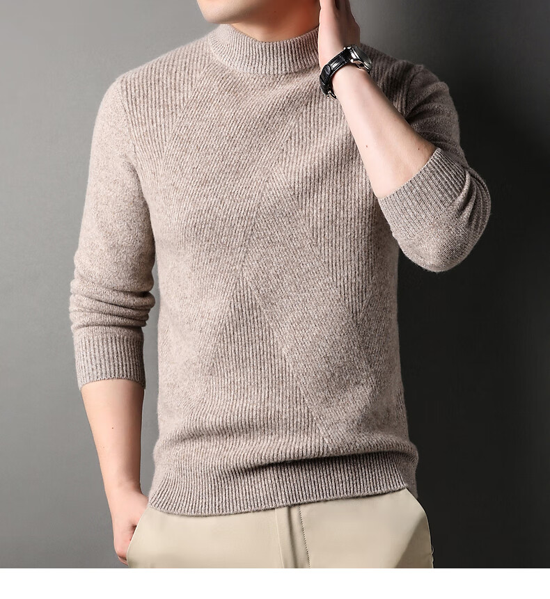 Hengyuanxiang Men's 100% Pure Wool Sweater, Thick Knit Pullover for Autumn And Winter, Round Neck Base Layer, Knitted Sweater 26