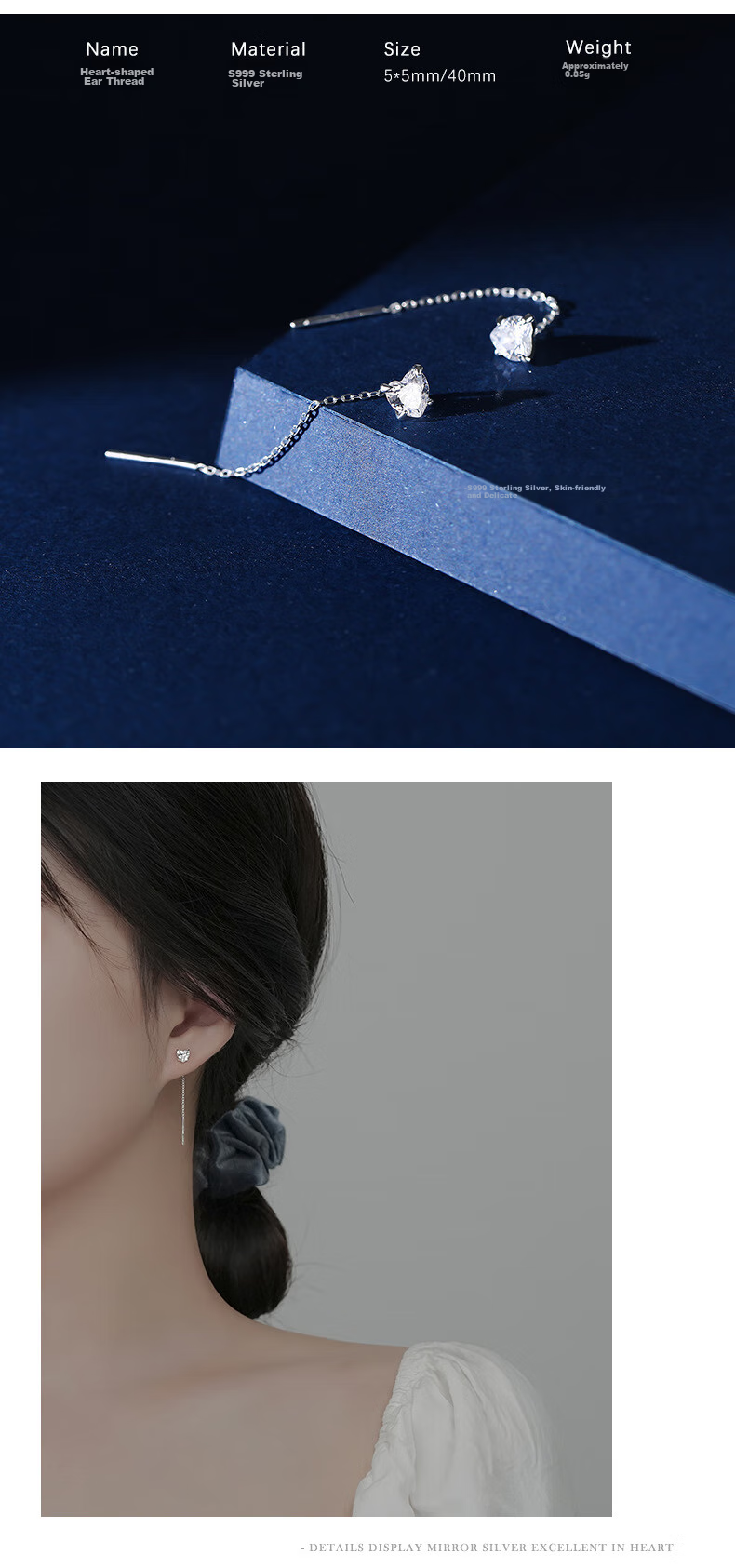 Dijing Long Tassel Earrings for Women, 999 Silver Studs, Ear Piercing Jewelry, Birthday Gift, Valentine's Day Gift for Girlfriend 6
