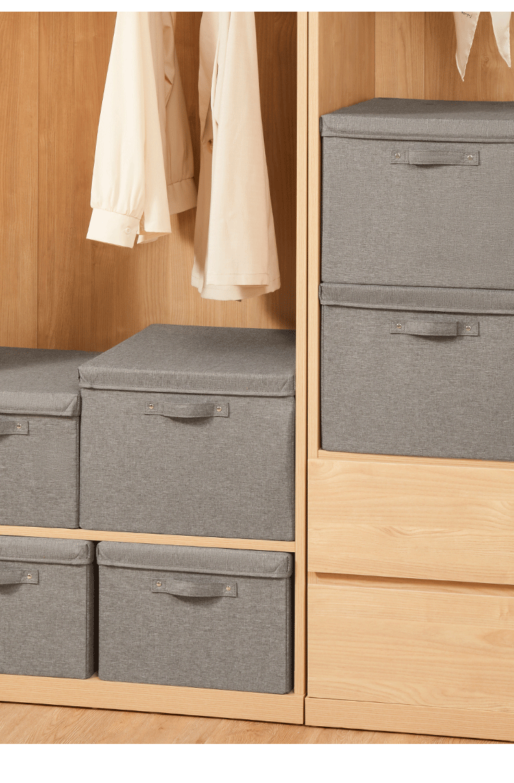 EACHY Fabric Storage Box for Clothes, Foldable Wardrobe Organizer, 40L Beige Grid 12
