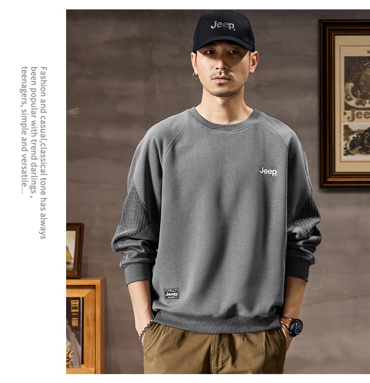 JEEP 2026 Spring And Autumn Loose Comfortable Men's Sweatshirt, Casual Sports Top, Round Neck Long-Sleeve Pullover Sweatshirt for Me 18