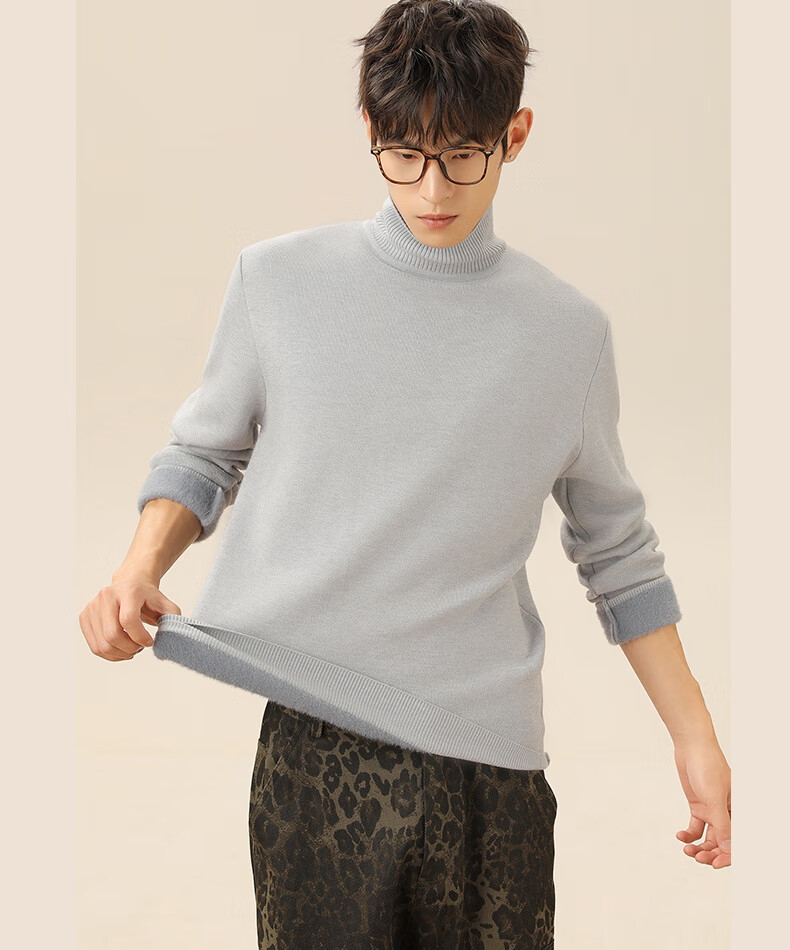 GENIOLAMODE Men's Turtleneck Sweater, Winter Fleece-Lined Thick Base Layer Inner Wear Knit Top for Men, Coffee Color, Size M 3