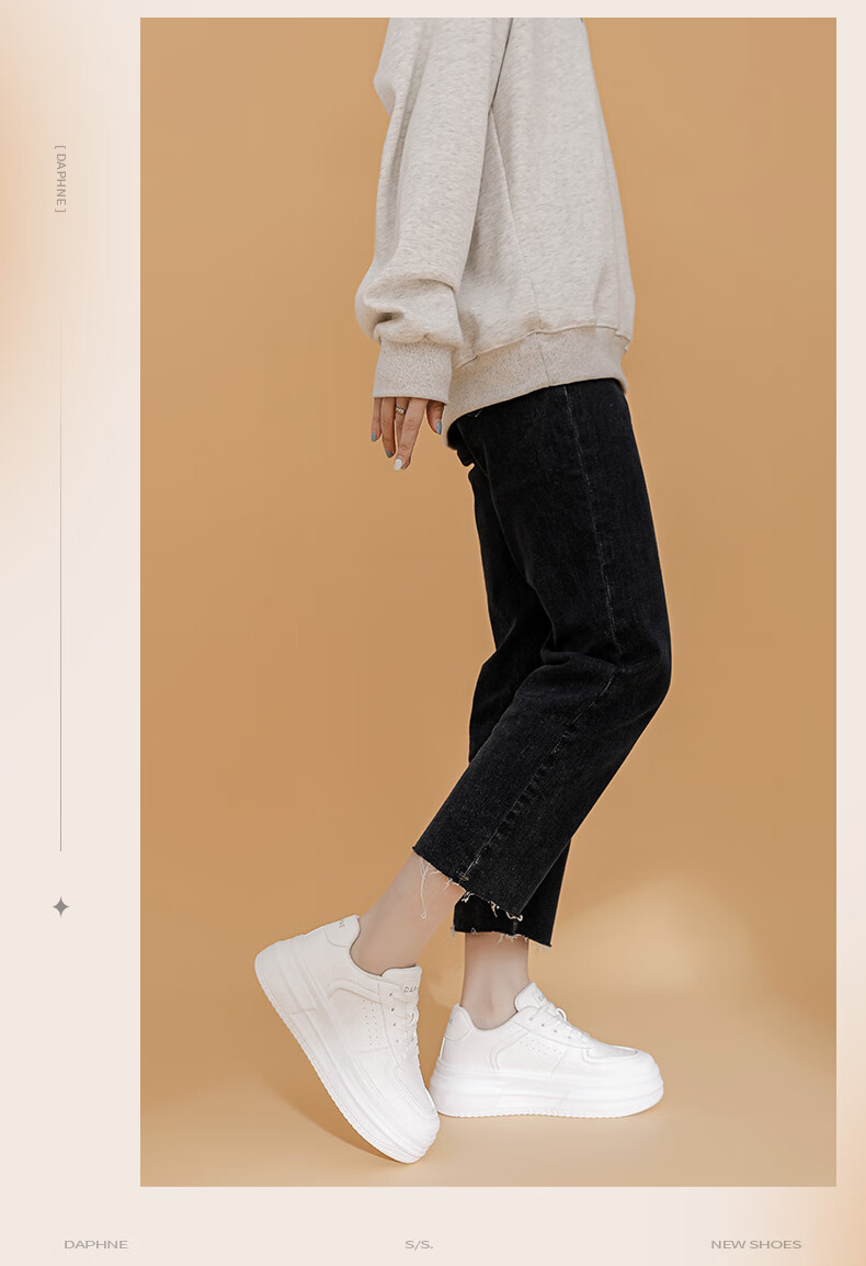 DAPHNE Thick-Soled White Sneakers for Women, 2026 New Popular Style, Casual Sports Shoes, Versatile Board Shoes for Women, White, Size 38 4