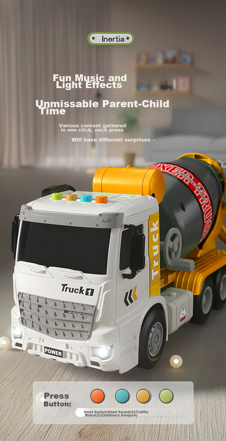 Cawndilla Families Large Children's Mixing Truck Toy Car Model Construction Vehicle for Boys And Girls, Birthday Gift 8