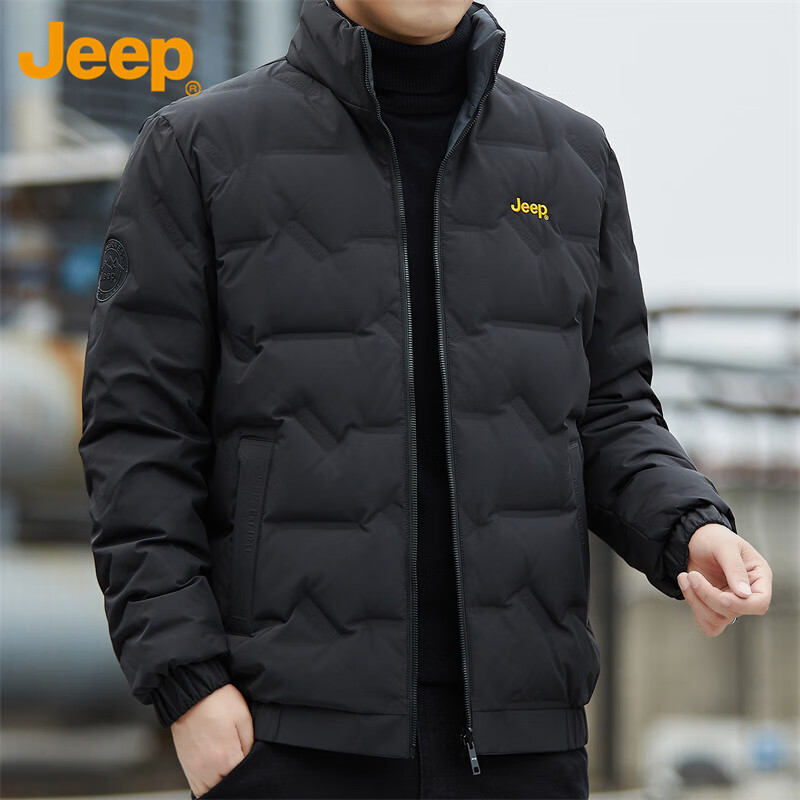 JEEP Men's Winter Short Down Jacket Casual Stand Collar Coat Warm Reversible Black XL