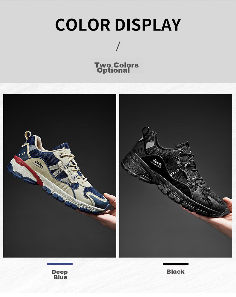 JEEP Hiking Shoes for Men, Outdoor Sports Shoes, Anti-Collision Wear-Resistant Shock-Absorbing Running Shoes, Non-Slip Mountaineering Boots for Men, Dark Blue, Size 42 21