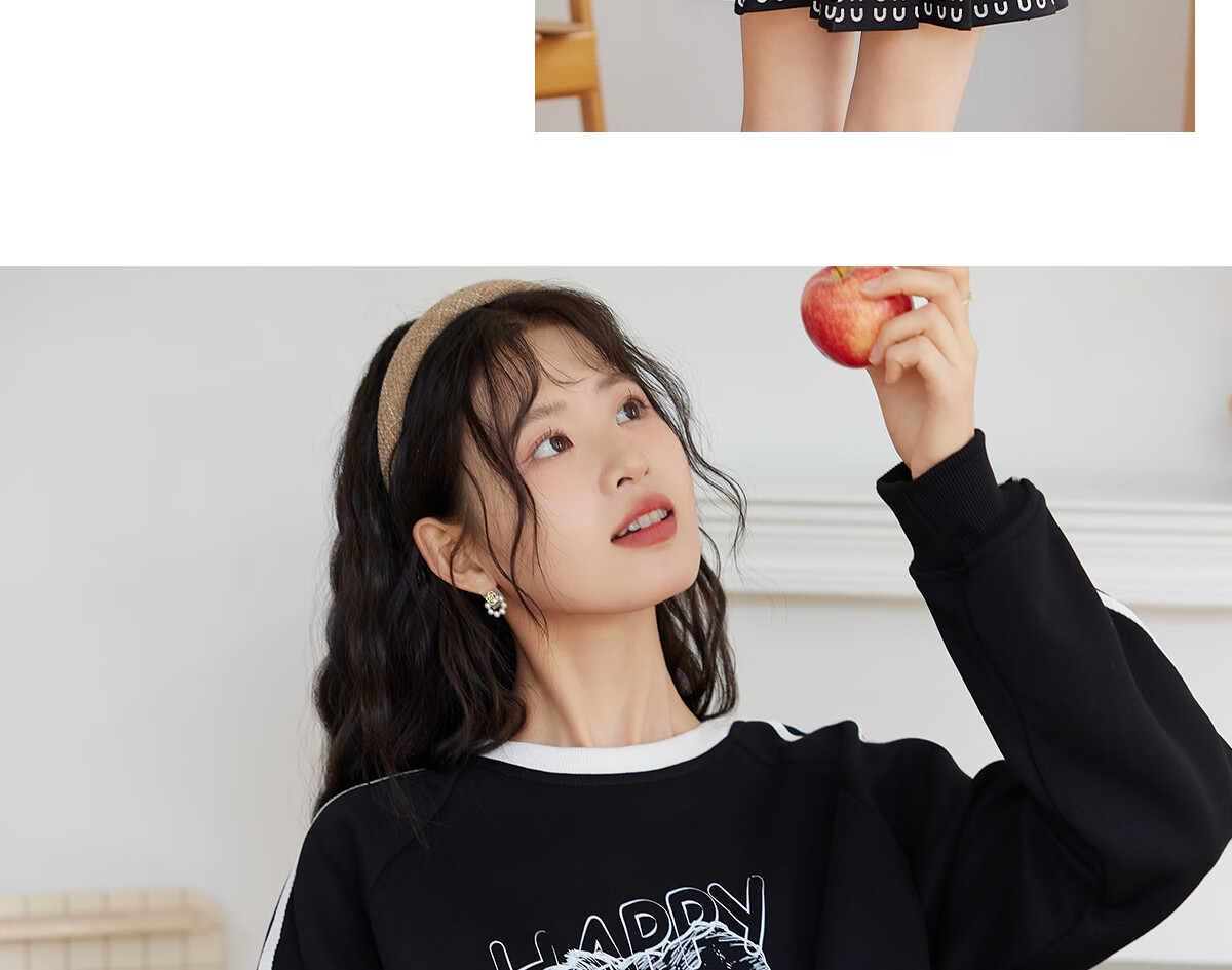 Halo Queen Women's Sweatshirt, Round Neck, Striped, Fashionable New Year Red, Casual Style, Loose-Fitting Top Jacket H143W1017 34