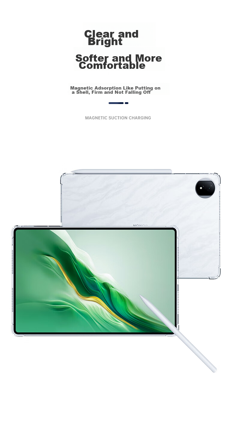 BIAZE Compatible with Honor MagicPad 2024 Protective Case, Honor Tablet 12.3-Inch Protective Cover, TPU Transparent Case with Four Corners PB535 - Transparent White 7