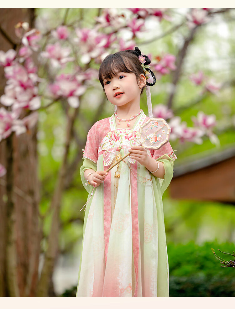 Menghu Huaiweiyang Hanfu Girls' Dress New Style Chinese-Style Children's Ancient Costume Princess Dress Fairy-Like One-Piece Dress Pink 110 24