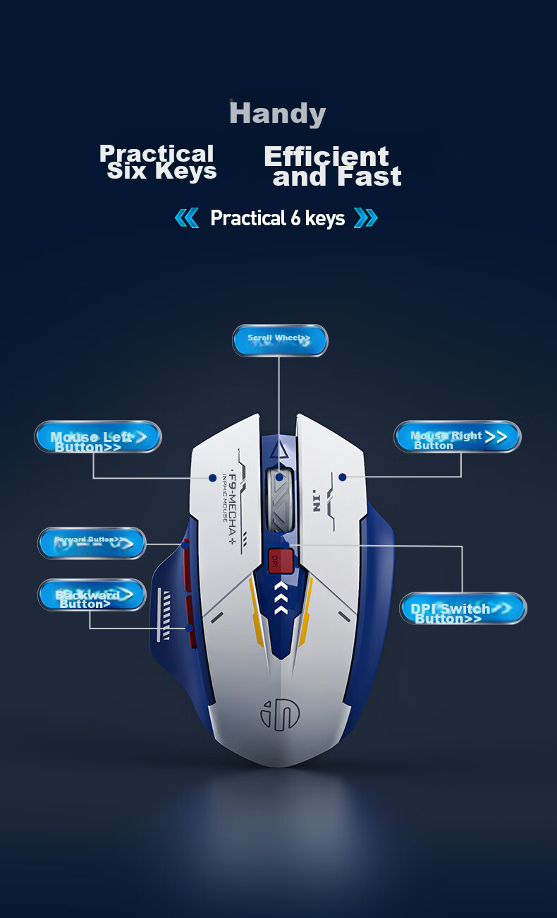 INPHIC F9 Wireless Gaming Mouse Wired Bluetooth Tri-mode Office Mouse Right-handed Hardware Macro Desktop Laptop 2.4G Portable 12800DPI V2 Silent Edition 8