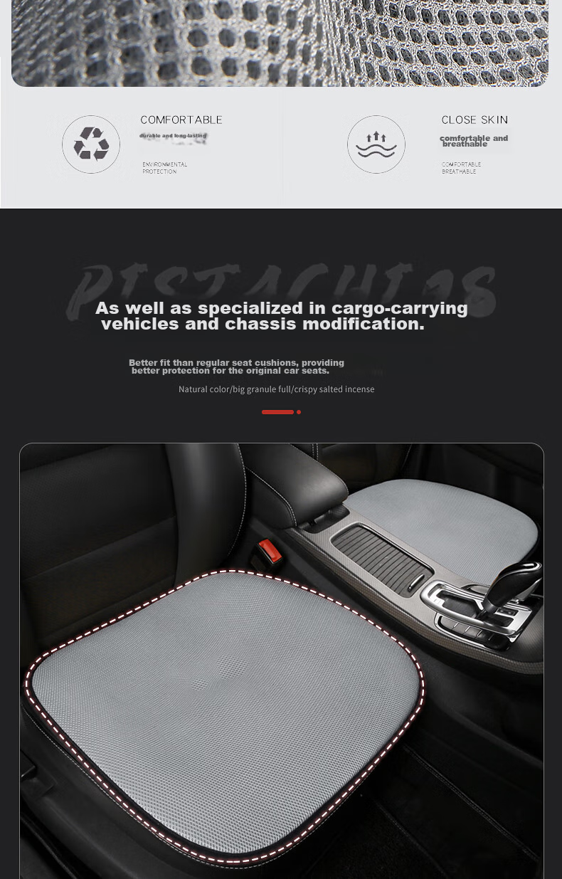 GREAT LIFE Car Seat Cushion, All-Season Universal Breathable Three-Piece Set, Single Piece Interior Seat Cover for Rear Seats, Non-Slip Car Seat Pad 4