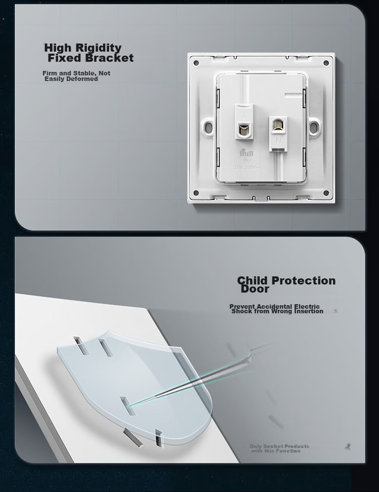 BULL Switch Socket, G57 Butterfly Ultra-Thin, 10A Four-Hole Socket, 86-Type Panel, G57Z222, Twilight Snow White 10
