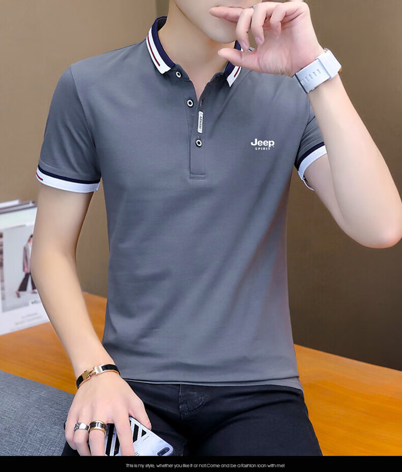 JEEP SPIRIT Men's Short-Sleeve T-Shirt, Summer Polo Shirt, Half-Sleeve, Turn-Down Collar, Business Casual, Slim Fit, White, XL 12