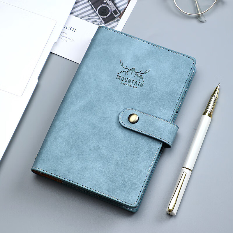 Jiaranheng A6 Multifunction Loose-Leaf Notebook, Creative Small Planner Notebook, Portable Journal, Zippered Storage Book, Leather Cover with Buckle, Customizable, Blue, 1 Book