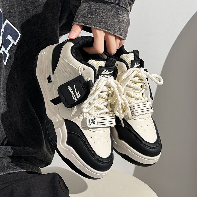 Warrior Official Men's Summer Leather Panel Shoes New Height Increasing Sports Shoes Trendy Versatile High-Top Sneakers