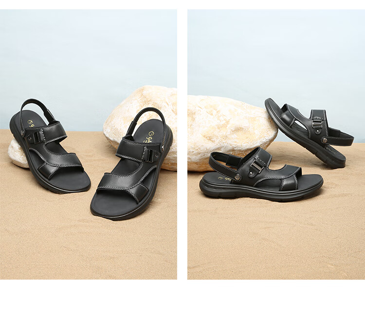 Goldlion Men's Shoes, Urban Casual Breathable Sandals, Two-Way Wear Lightweight Leather Shoes, Beach Shoes, 59622032701A, Black, Size 40 6