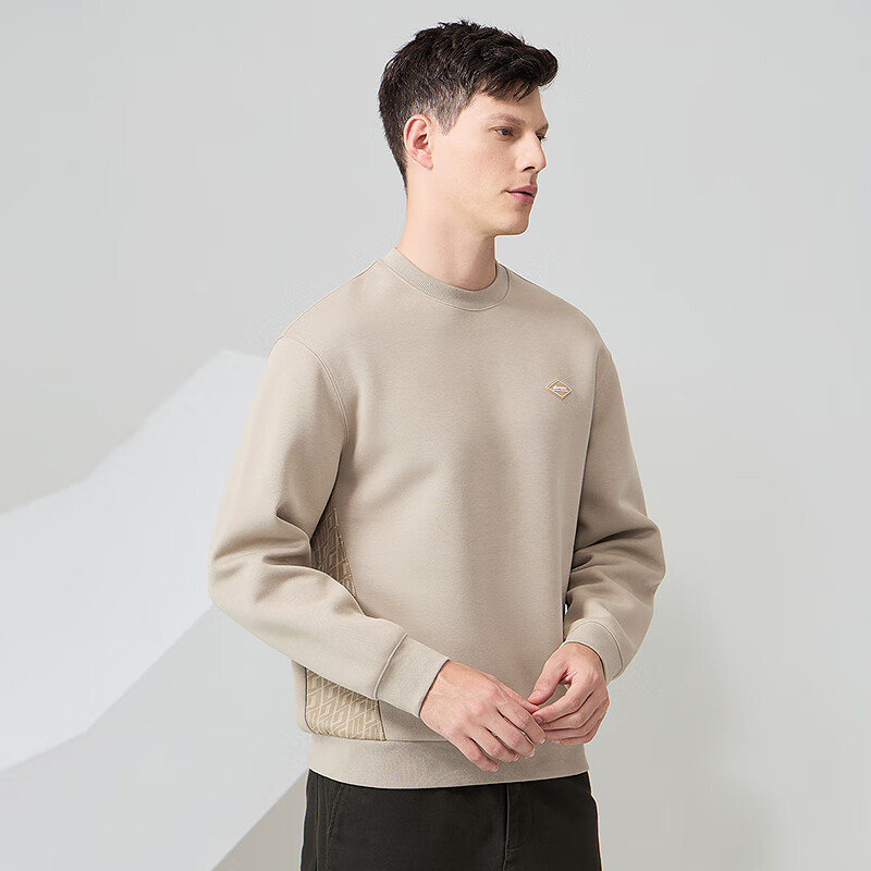 DANCING WOLVES [Shubianmian] Autumn And Winter Fashion Simple Design Round Neck Men's Sweatshirt, 706 Light Khaki, Size 180
