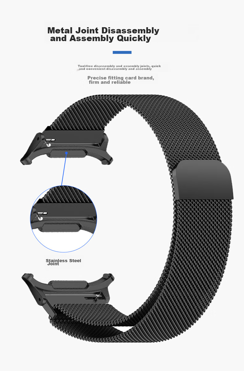 KMaxAI Compatible Milanese Stainless Steel Watch Band for Samsung Watch Ultra 47mm, Magnetic Stainless Steel Braided Watch Strap, Breathable Business Replacement Wristband with Creative Magnetic Clasp, Black 13