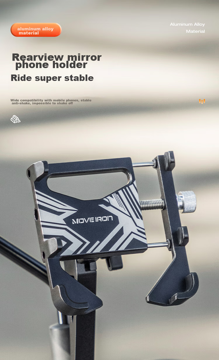Move Iron Electric Vehicle Phone Holder, Motorcycle Aluminum Alloy Navigation Mount, Scooter Universal Six-Claw Fixed Delivery Courier Phone Stand, Cycling Equipment Accessory, Rearview Mirror Model 1