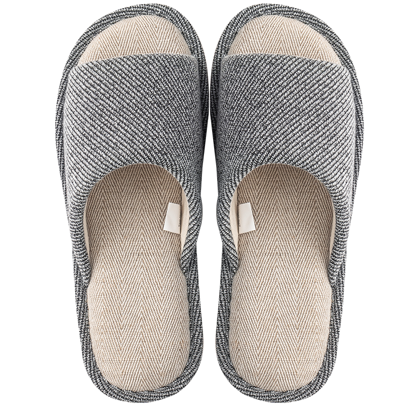 JD Original Four Seasons Cotton And Linen Slippers for Men, Indoor Home Use, Spring And Summer, Quiet, Sweat-Absorbing, Odor-Resistant, Dark Gray, Size 44-45