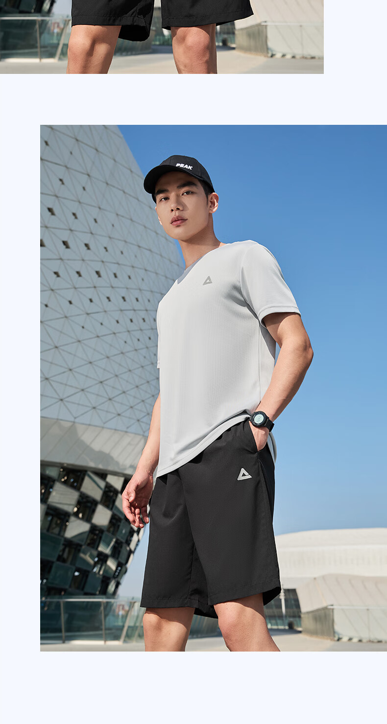 PEAK Quick-Dry Sports Set for Men, Summer Running Casual Badminton Outfit, Breathable Two-Piece Short-Sleeve Shorts for Men DF152001 21