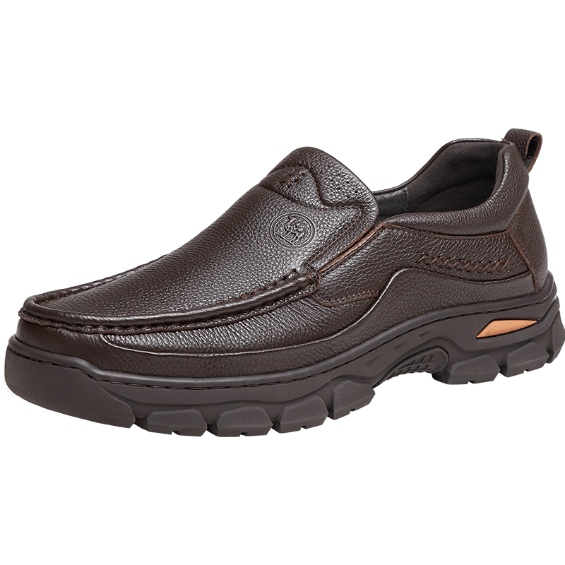 CAMEL Brand Business Casual Leather Shoes for Men, Slip-On Loafers, Soft Leather And Sole Dad Shoes, P13A211016, Brown, Size 41