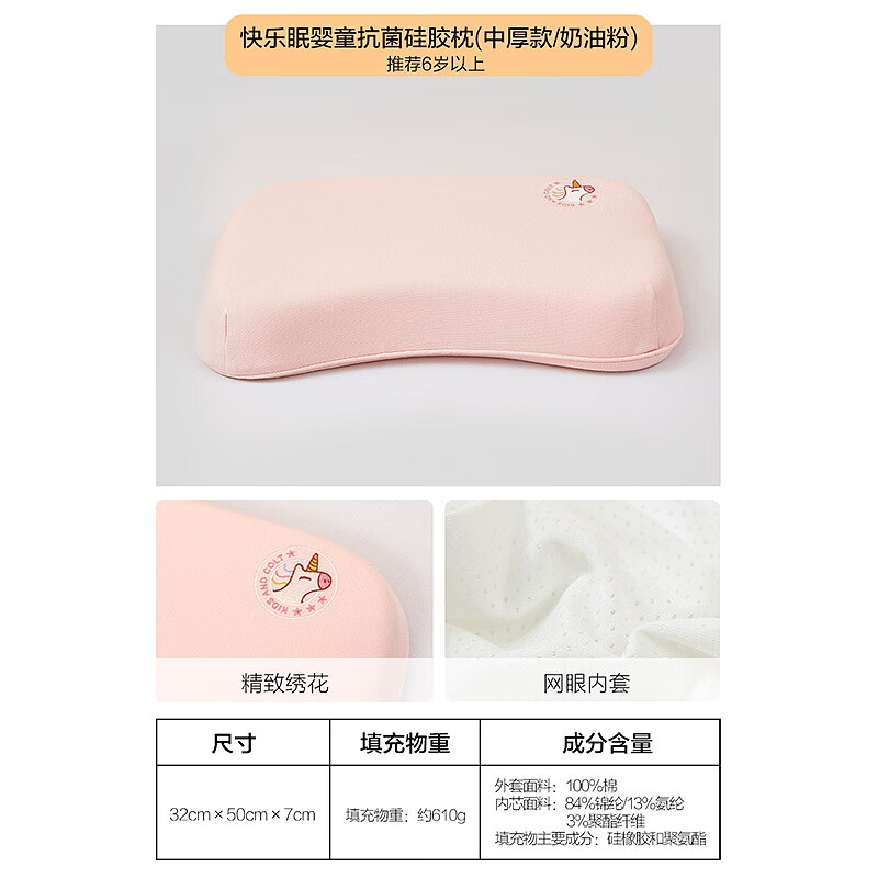 MERCURY Kids Maternal And Infant Class A Silicone Pillow, Zoned Cervical Spine Protection, Antibacterial, Breathable, Washable, Detachable, All-Cotton Pillowcase, 32×50