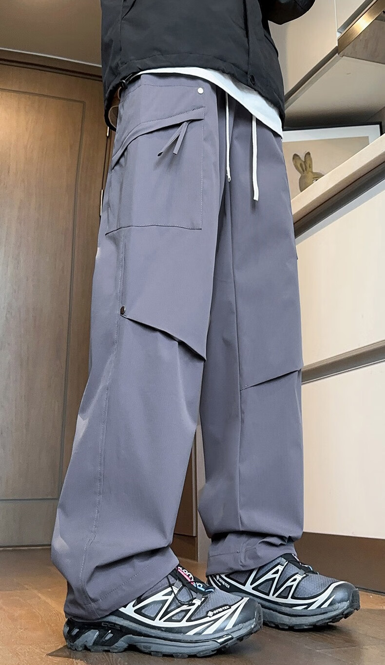 Dingfengbaoluo Casual Pants for Men, Summer Loose-Fitting Trousers, Quick-Dry Sports American-Style Outdoor Cargo Pants, 2416 Black M 20