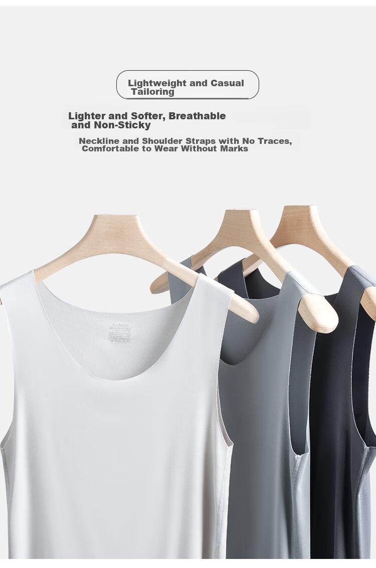 Modaier Sleeveless Tank Top for Men, Seamless Thin Style for All Seasons, Inner Wear, Athletic Undershirt, White Base Layer for Me 4