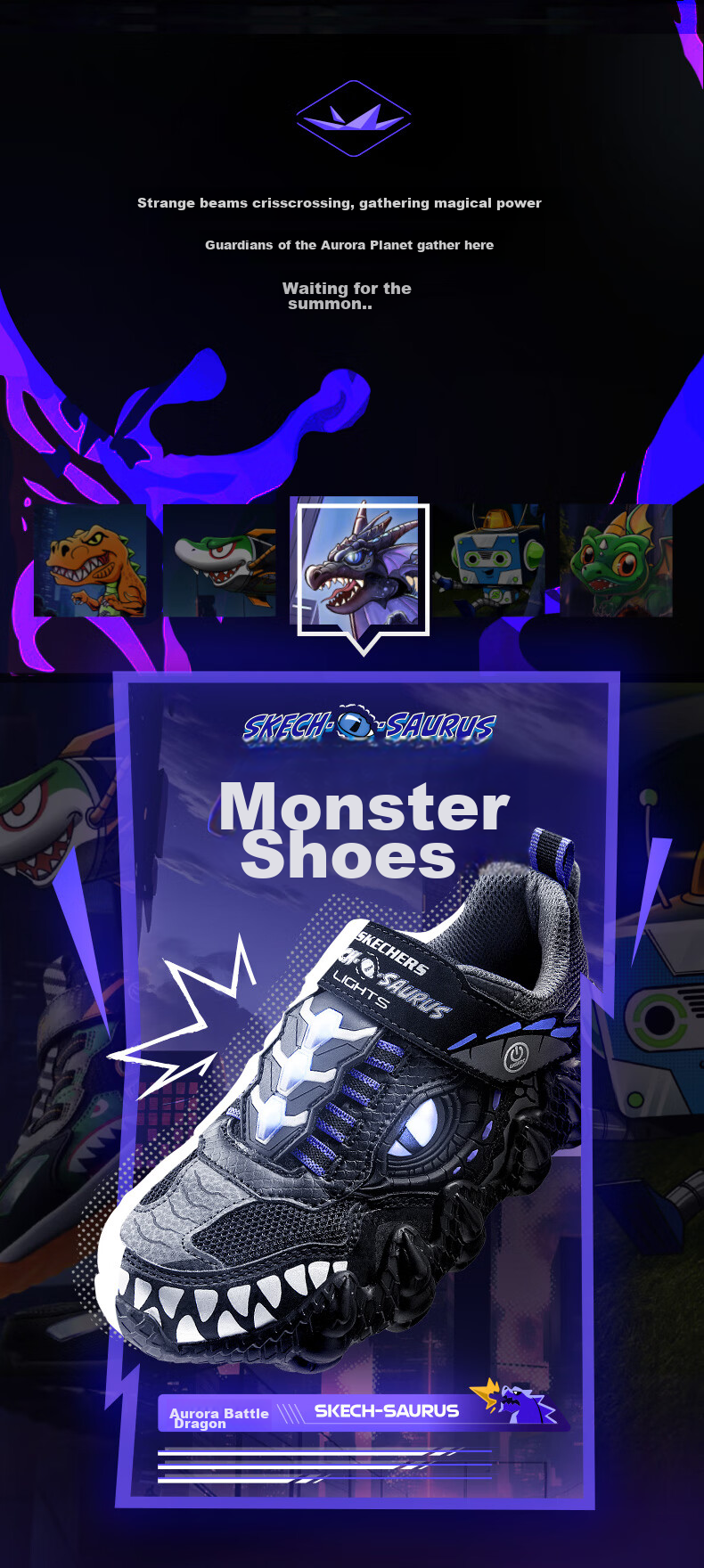 Skechers, Self-Operated Boys' And Men's Monster Velcro Light-Up Sneakers, Children's Running Shoes, 400112L 2