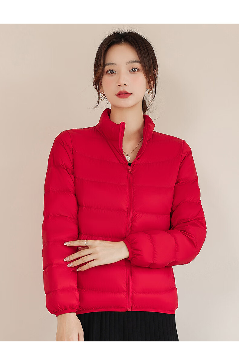 Jeanswest down Jacket for Women, Spring And Autumn Lightweight Down Coat, Short White Duck Down, Lightweight And Thin Outerwear, Women's Style in Bright Red, XL Size 27