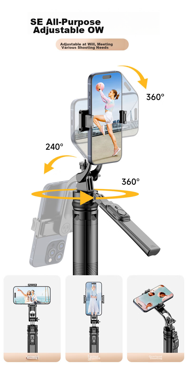 SelfieShow [Newly Upgraded Ultra-Stable 1.8-Meter Four-Legged Stand] Selfie Stick, Floor-Standing Anti-Shake, 360° Rotation, Multifunctional Outdoor Live Streaming Selfie Vlog Tool, Suitable for DJI Pocket 3 14