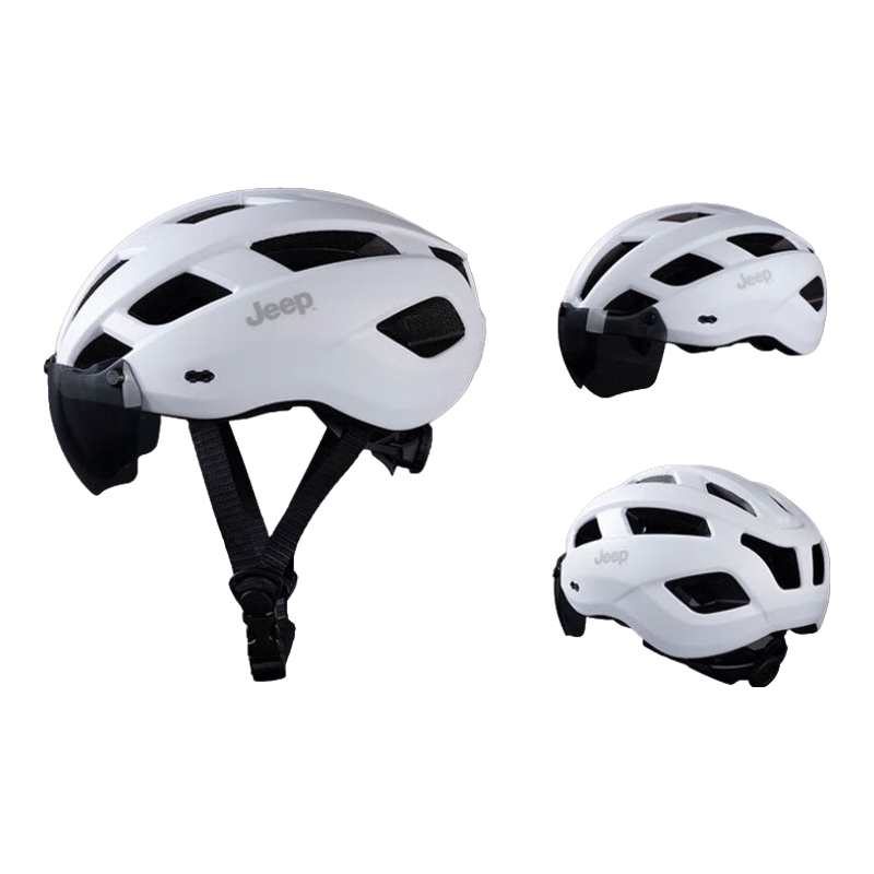 Jeep Integrated Bicycle Helmet with Goggles, One-Piece Molded Design, Unisex Breathable Mountain And Road Bike Safety Helmet