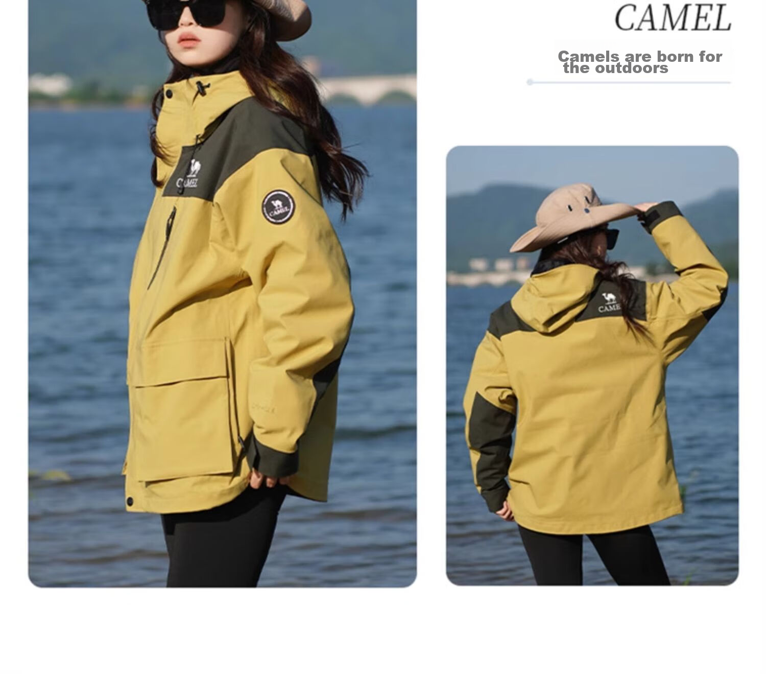 CAMEL Three-In Outdoor Jacket, Hiking Windproof Waterproof Coat, Camping Trekking Outerwear, O606, Phantom Black, XL 25