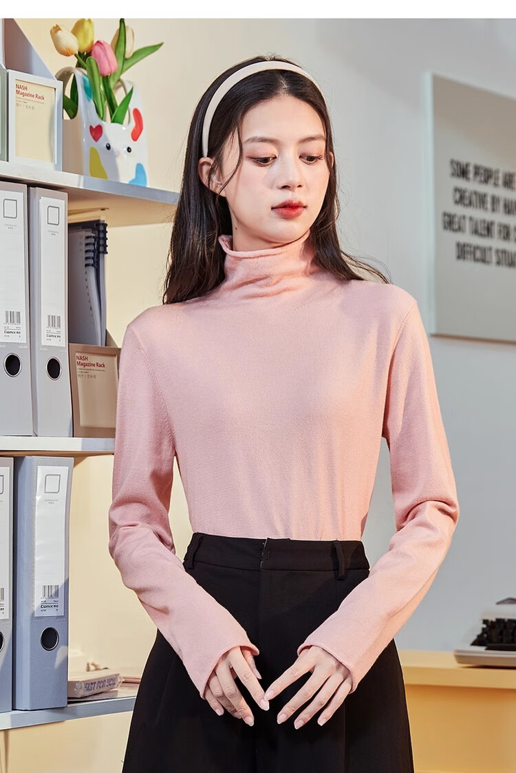 TonLion 2023 Solid Color Turtleneck Slim Fit Base Shirt for Women, Commuter Versatile Top, Black, M 18