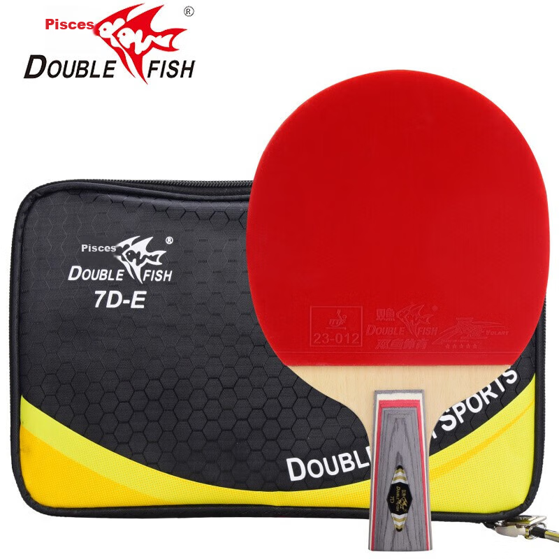 DOUBLE FISH Table Tennis Racket Straight Handle Single Racket Short Handle 7-Star Seven Star Soldier Table Tennis Paddle Offensive Type 7D-E with Racket Cover