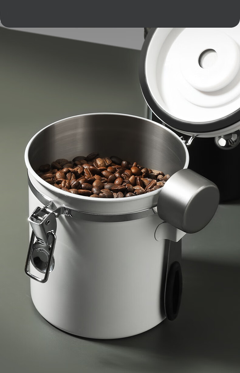 Mongdio Coffee Bean Airtight Container, 304 Stainless Steel Coffee Grounds Storage Jar, One-Way Ventilation Storage Canister with Spoo 14