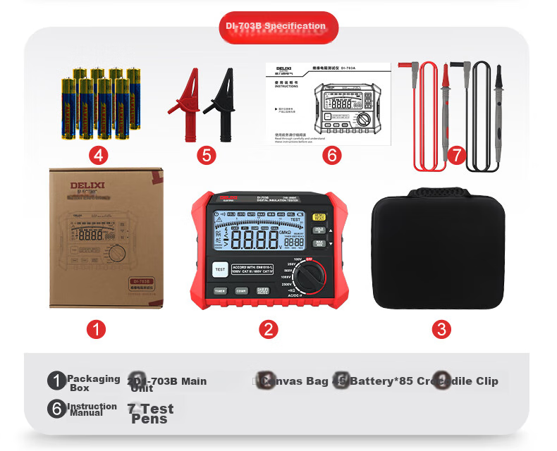 DELIXI ELECTRIC Digital Insulation Resistance Tester, Digital Megohmmeter, Electrical Insulation Meter, 703B 23